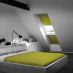 Camera da letto in soffitta nello stile del minimalismo
