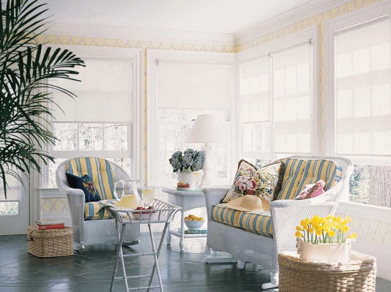 Průsvitné rolety v obývacím pokoji francouzského stylu