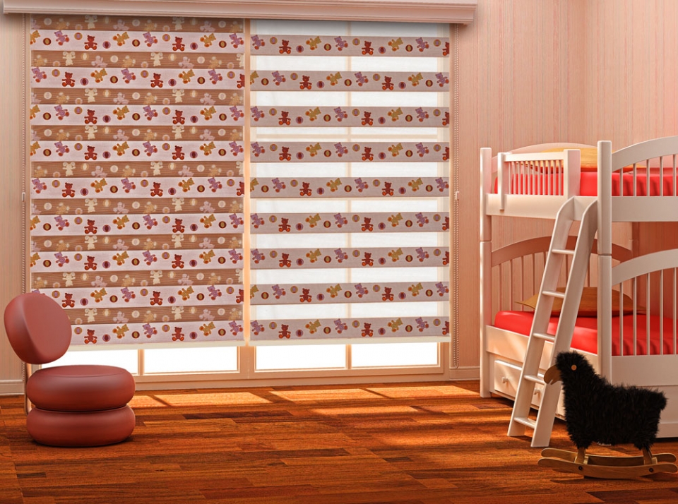 Kinderkamer ontwerp met gordijnen dag nacht