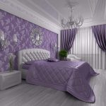 Wallpaper berwarna ungu dalam bilik tidur gaya klasik