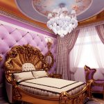 Design della camera da letto con letto dorato