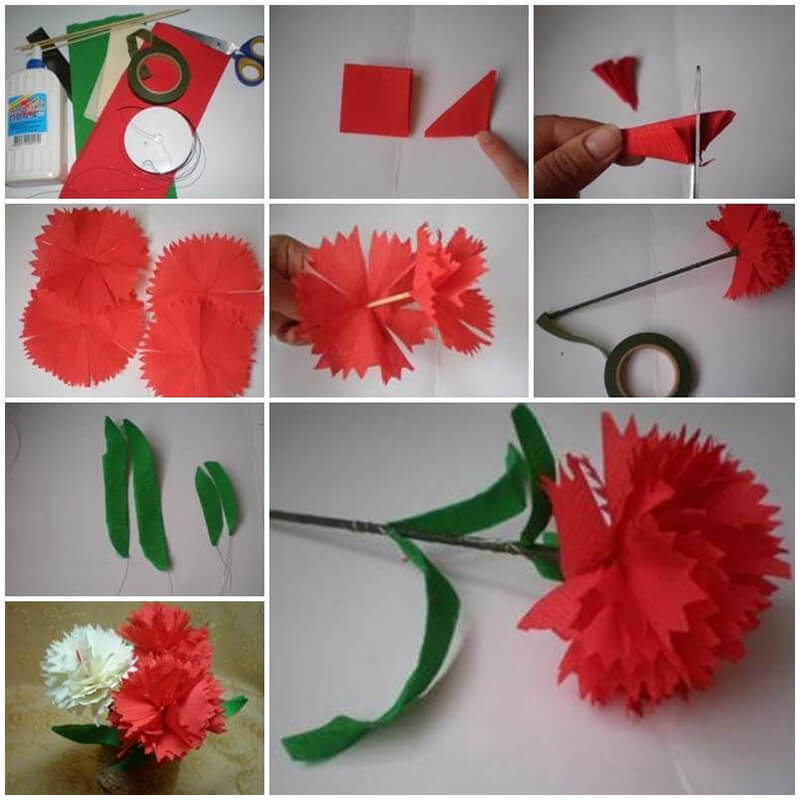 Carnations dari tuala wanita melakukannya sendiri idea-idea foto
