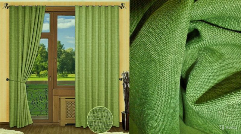 rideaux en toile de jute vert