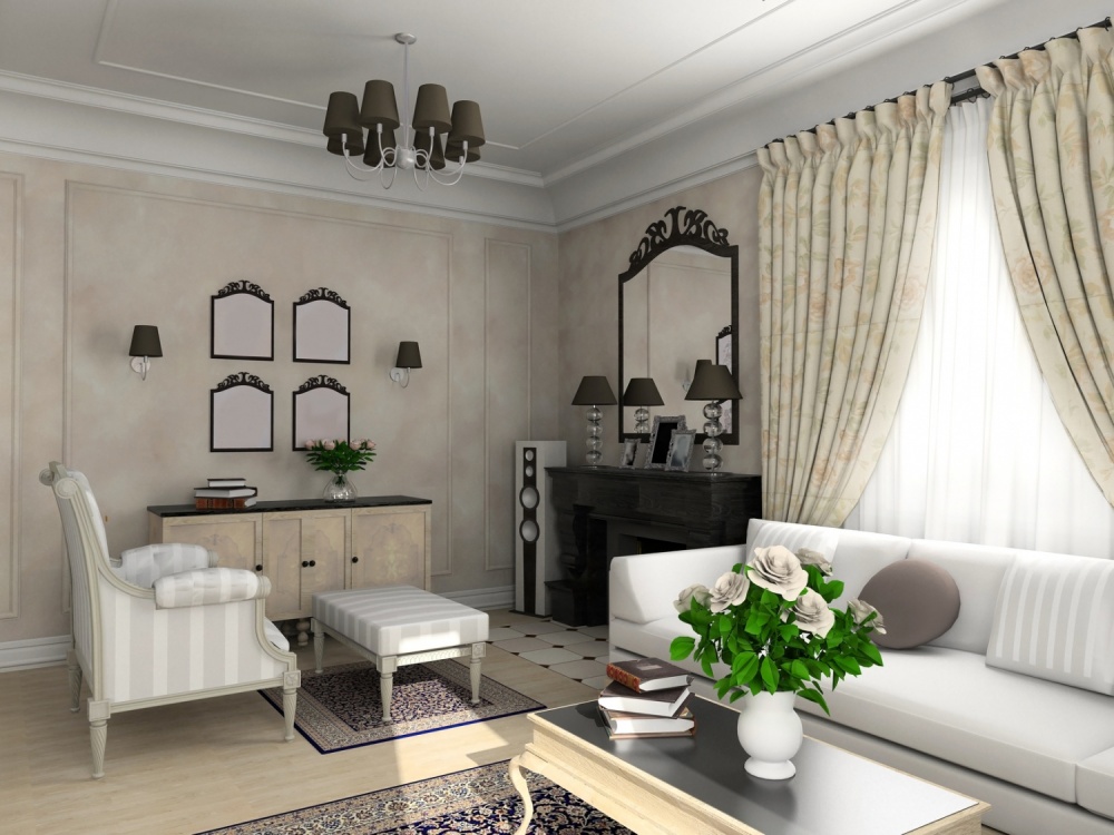 Obývací pokoj design s bílou pohovkou