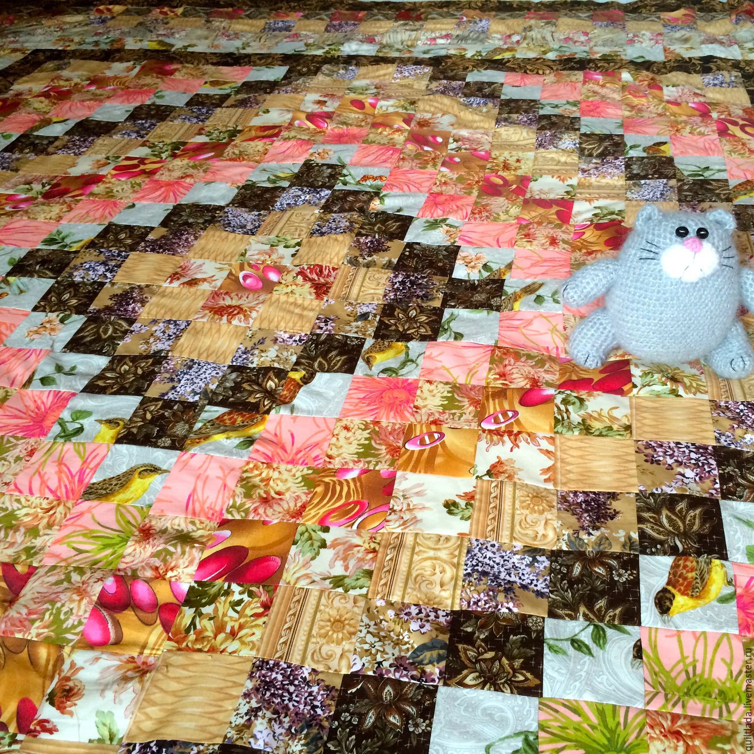 patchwork kostkované chryzantémy