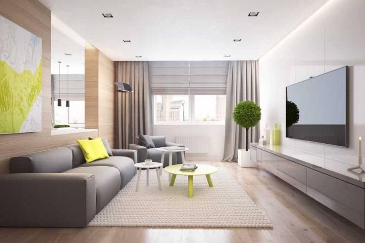 Design moderno soggiorno con tende combinate