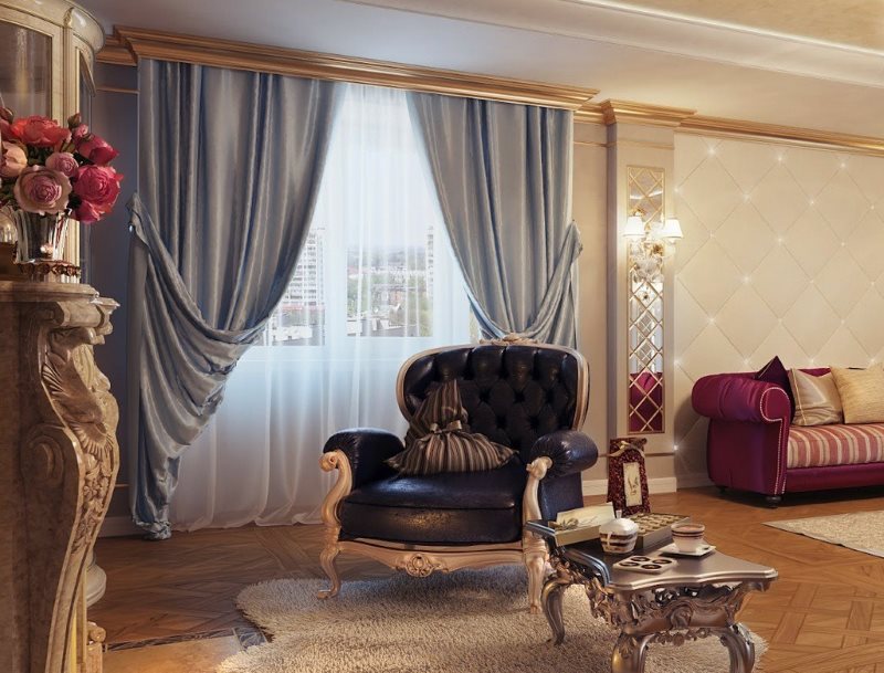 Val av gardiner till vardagsrummet i klassisk stil