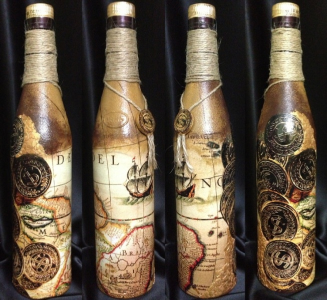 idee di design per bottiglie decoupage