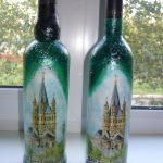 decoupage vinflaskor DIY foto inredning