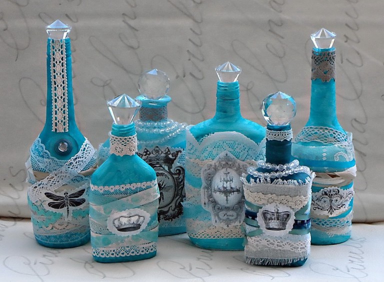 idee di design per bottiglie decoupage