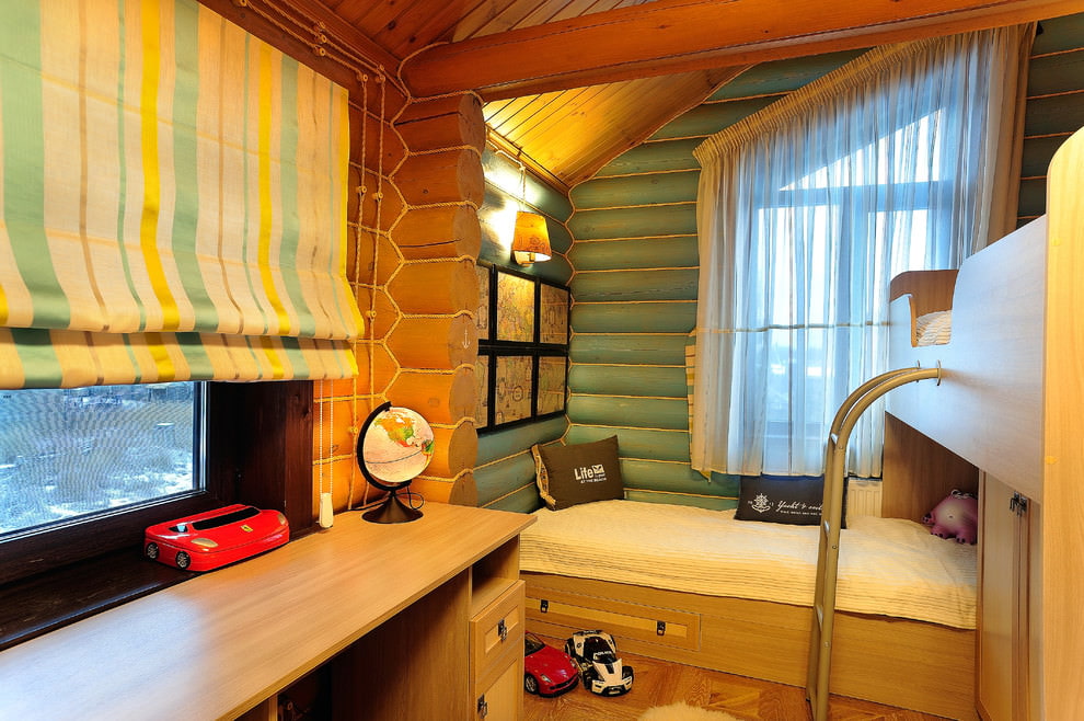 rideaux dans un intérieur de photo de maison en bois