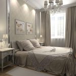 uppsättning gardiner och sängkläder för sovrummets inredningsfoto
