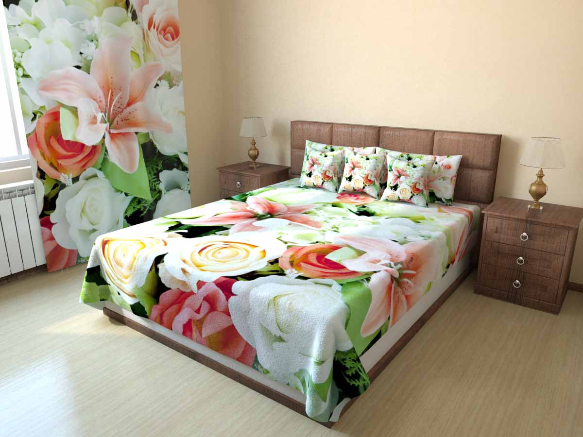 una serie di tende e copriletto per le opzioni della camera da letto